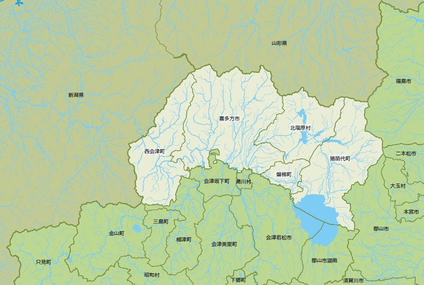 会津北部の地図画像